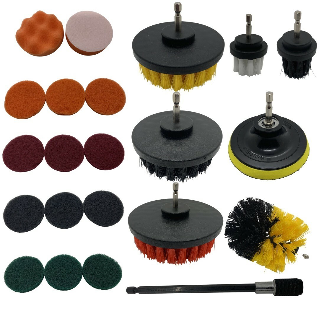 Diamond Shine 22 Piece Drill Brush Attachment Set Scrub Pads, Sponges,  Brushes