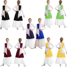 Kids Girls Costume Worship Dress Contemporary Dancewear Liturgical Metallic