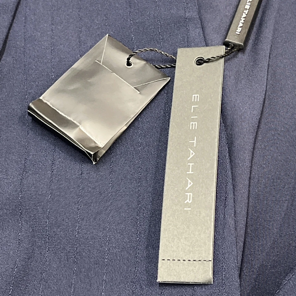Blazer Elie Tahari Mujer 10 Azul Marino Rayas Único Dorado Botón Cápsula Oficina Foto 3 de 4