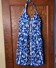 VTG 90's Y2k  B.DARLIN White Royal Blue  Halter Pencil Dress 2  Pockets Sz 7/8