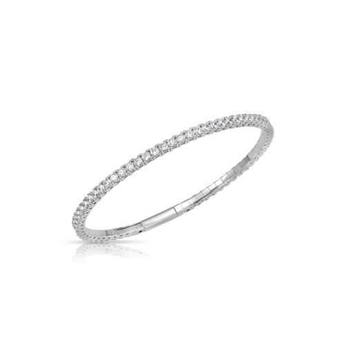 14K Real Solid White Gold Round Brilliant Tennis Bangle Bracelet 1.75mm-4mm - Picture 11 of 14