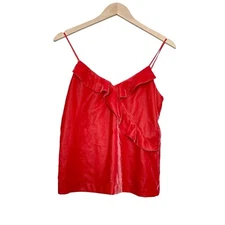 J. Crew Red Velvet Top Ruffle Cami Sleeveless Blouse V-Neck Strappy Size 00
