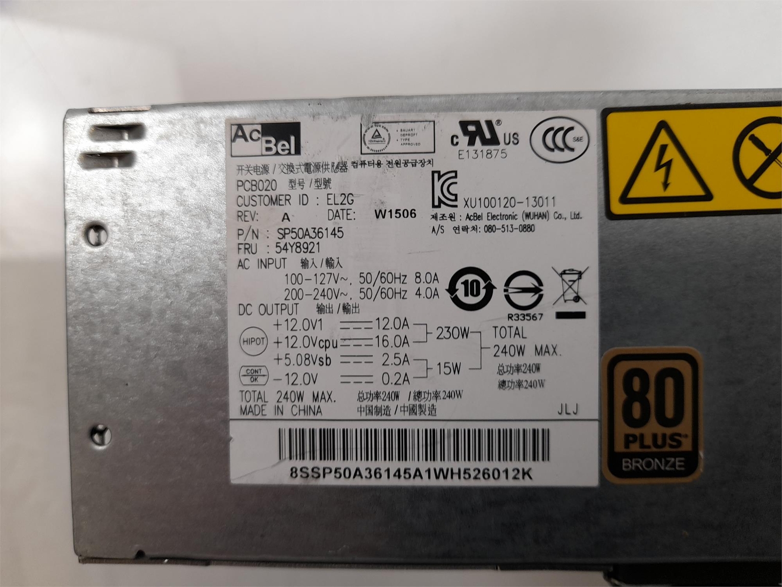 Lenovo ThinkCentre 240W AcBel Power Supply Unit SP50A36145 54Y8921 eBay