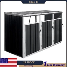 3 Trash Cans Garbage Bin Shed Outdoor Metal Bin Shed Stores Galvanized Steel