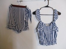 Show Me Your Mumu FAB! Sky Line Tank Top & Wrap Short Set in Blue/White Stripe S