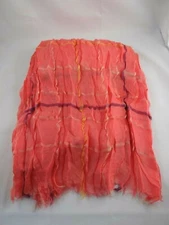 Orange Scarf Purple Yellow Stripes Fringes Crinkled Look Fabric
