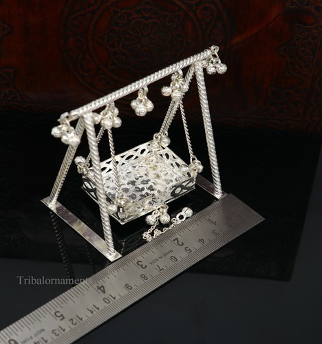 Lord Krishna sterling silver swing, Laddu Gopal Jhula baby krishna palna su379 - Picture 11 of 12