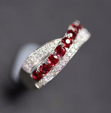 Women's Eternity Anniversary Band Ring Lab Created Garnet  Diamond 925 Silver