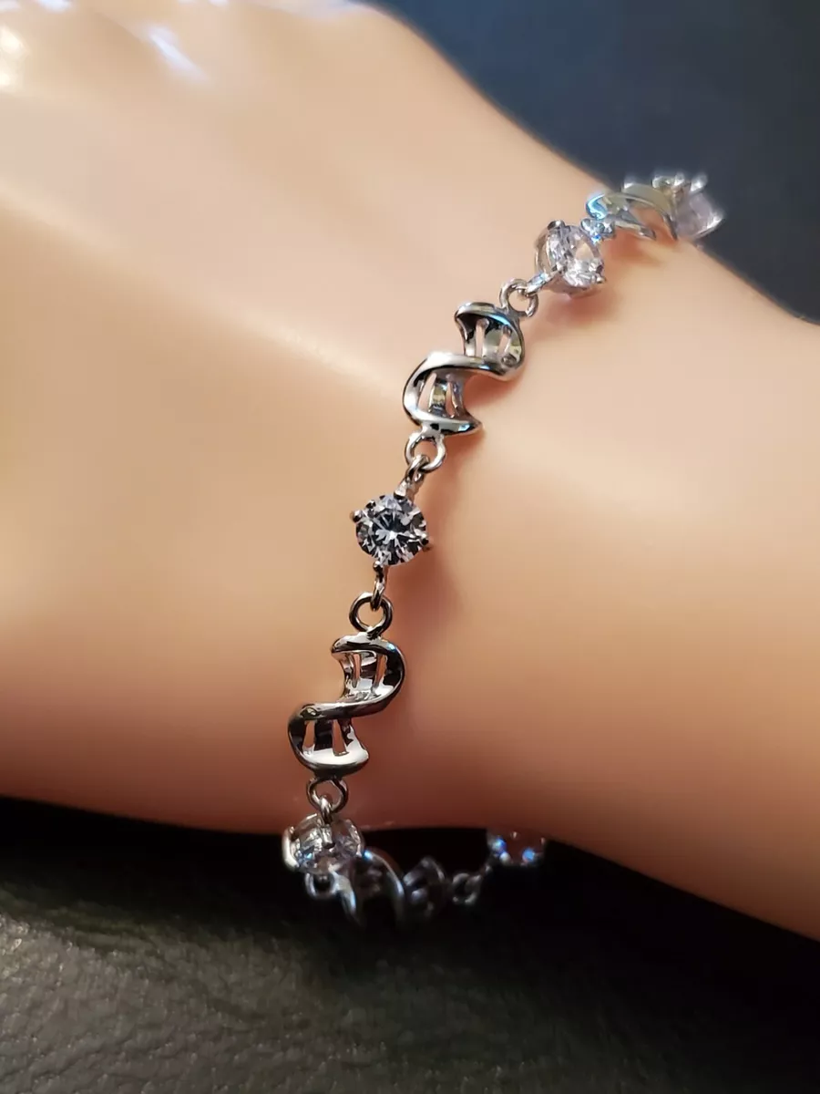 CUBIC ZIRCONIA 925 STERLING SILVER LADIES CHAIN BRACELET 7