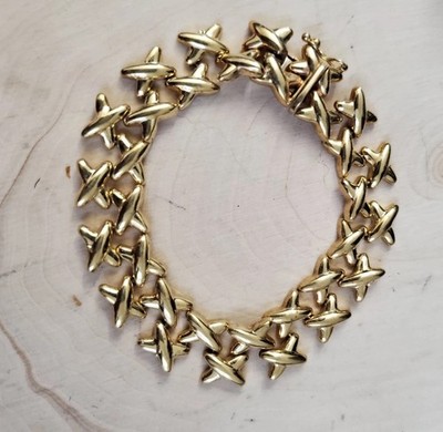 14K GOLD Heavy Double Row X LINK STRAND BRACELET / ESTATE / Unisex / Classy