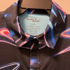 Birdie Bound Men's Short Sleeve Black Print Golf Polo Shirt L NWT