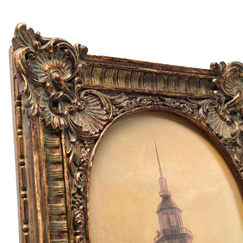 Marco de fotos vintage 4x6, marco de fotos arqueado ornamentado dorado bronce antiguo Foto 2 de 4