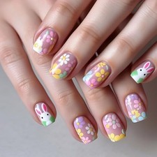 Easter Press on Nails Short Square Fake Nails Cute Easter Nails Press style20