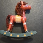 Wooden Miniature Rocking Horse Toy, Brown w/ Yarn Mane & Tail, Green Base — photo 1