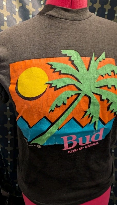 Shredded Vintage 80s 1989 Bud King of Beers T-Shirt Black Medium M Spring Break