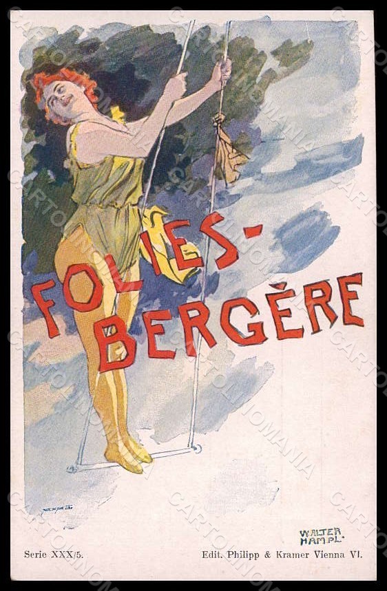Artista firmato Hampel Lady Nouveau Folies Bergere Philipp Kramer XXX-5 pezzi VK7836