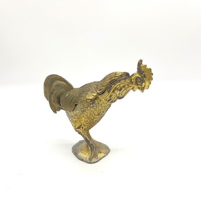 Vintage Gold Tone Brass Rooster Matchbox Ashtray Trinket Box