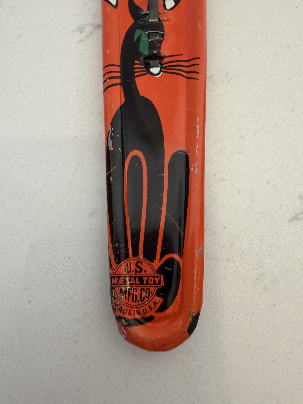 Vintage Halloween Noise Maker Black Cat Tin US Metal Toy Mfg  Co.