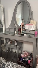 Grey IKEA Dressing Table Oval Mirror and Stool 1 Drawer
