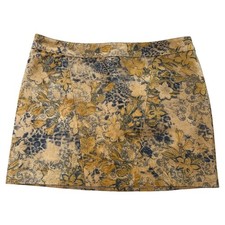 VTG Y2K Express Genuine Leather Mini Skirt Festival Yellow Floral Animal Boho 10
