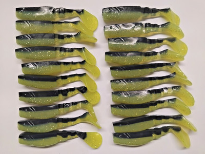 20 AEW GUMMIFISCHE TOCK SHAD 7CM BLACK/GREEN ZANDER HECHT BARSCH KÖDER WOBBLER