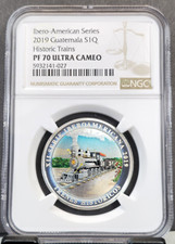2019 GUATEMALA SILVER 1 QUETZAL IBERO HISTORIC TRAINS NGC PF 70 ULTRA CAMEO RARE