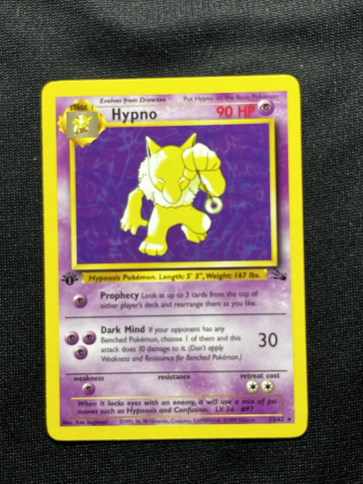 Hypno 23/62 Rare 1st Edition Non-Holo Pokemon Card NM