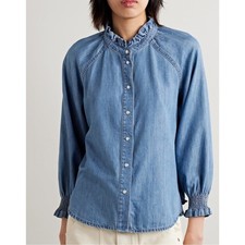 Veronica Beard Calisto Chambray Ruffle Collar Shirt Women s Large