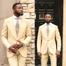 Men Suit Slim Fit Fashion Peak Lapel Formal Tuxedos Wedding Prom Single Breasted