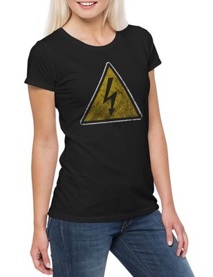 Caution High Voltage Vintage Logo Sign Damen T-Shirt Hochspannung AC/DC Achtung