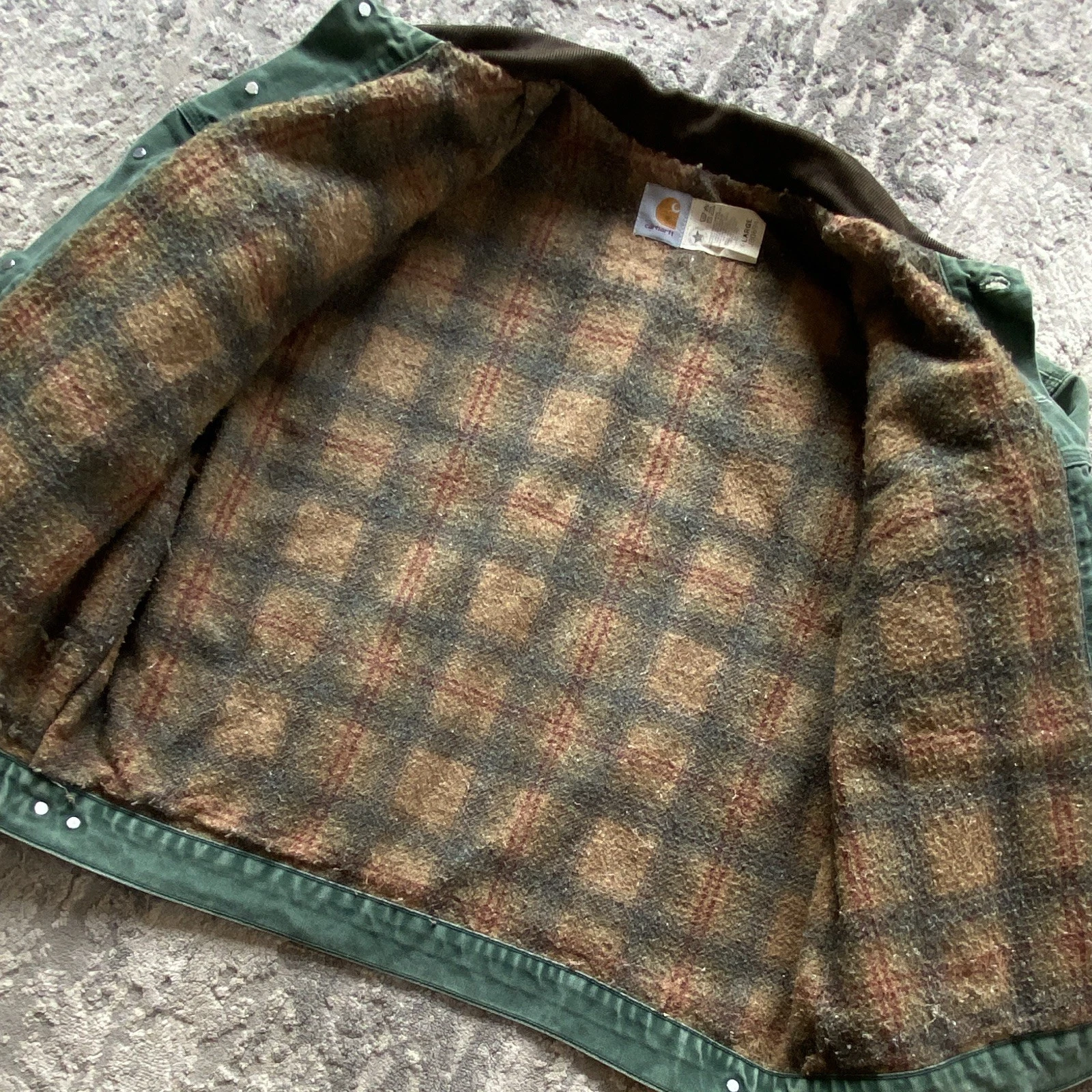 VTG 90s Carhartt JB0694 Blanket Lined Hunter Green Workwear Trucker Jacket XL image 4