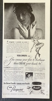 1948 Pacquins Hand Cream Ballerina Vera Zorina Dream Hands B&W Vintage Print Ad