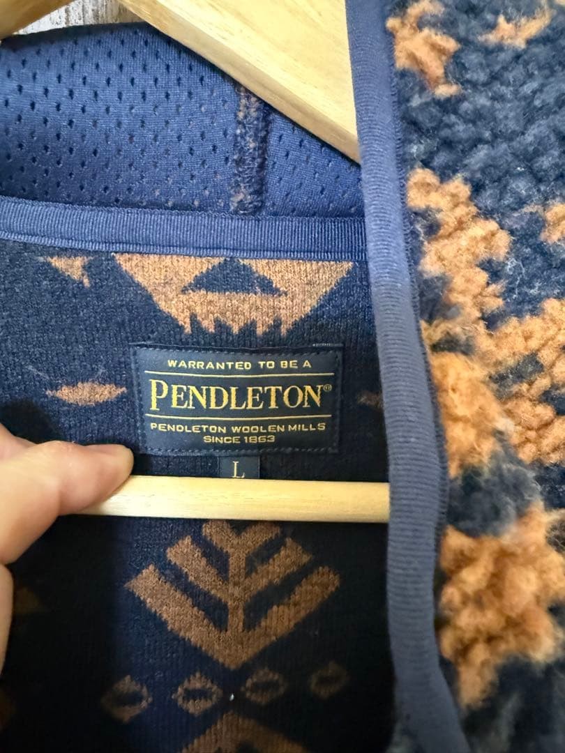 Pendleton fleece jacket L geometric pattern navy … - image 2
