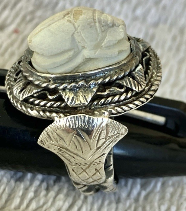 Vintage Scarab Ring Sterling Silver Egyptian Revival Size 9