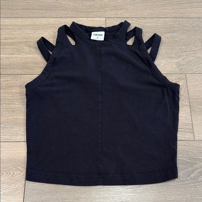 GYMSHARK Black Cotton Strappy Midi Tank Active Gym Lifting Waist Length Size M