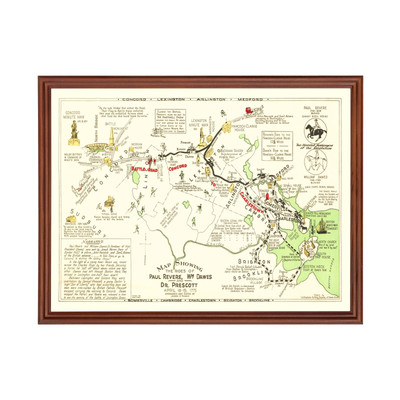 Old Map of Rides of Paul Revere, MA 1929 - Vintage Rides of