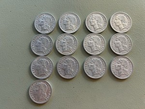 France 5 Francs RF Coins. 1945-1949. Lot Of 13 Coins. WWII