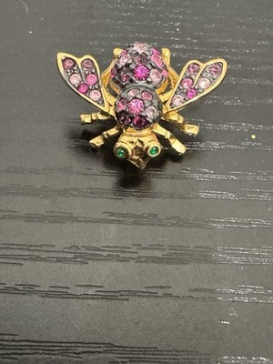 Joan Rivers Magenta Pink Purple Crystal Gold Tone Bee Pin Brooch