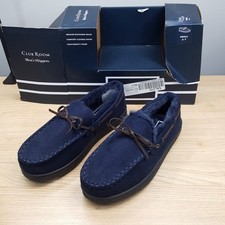 CLUB ROOM Mens Moccasin Slippers Size 6 - 7 Blue Slip On Plush Lined Comfort