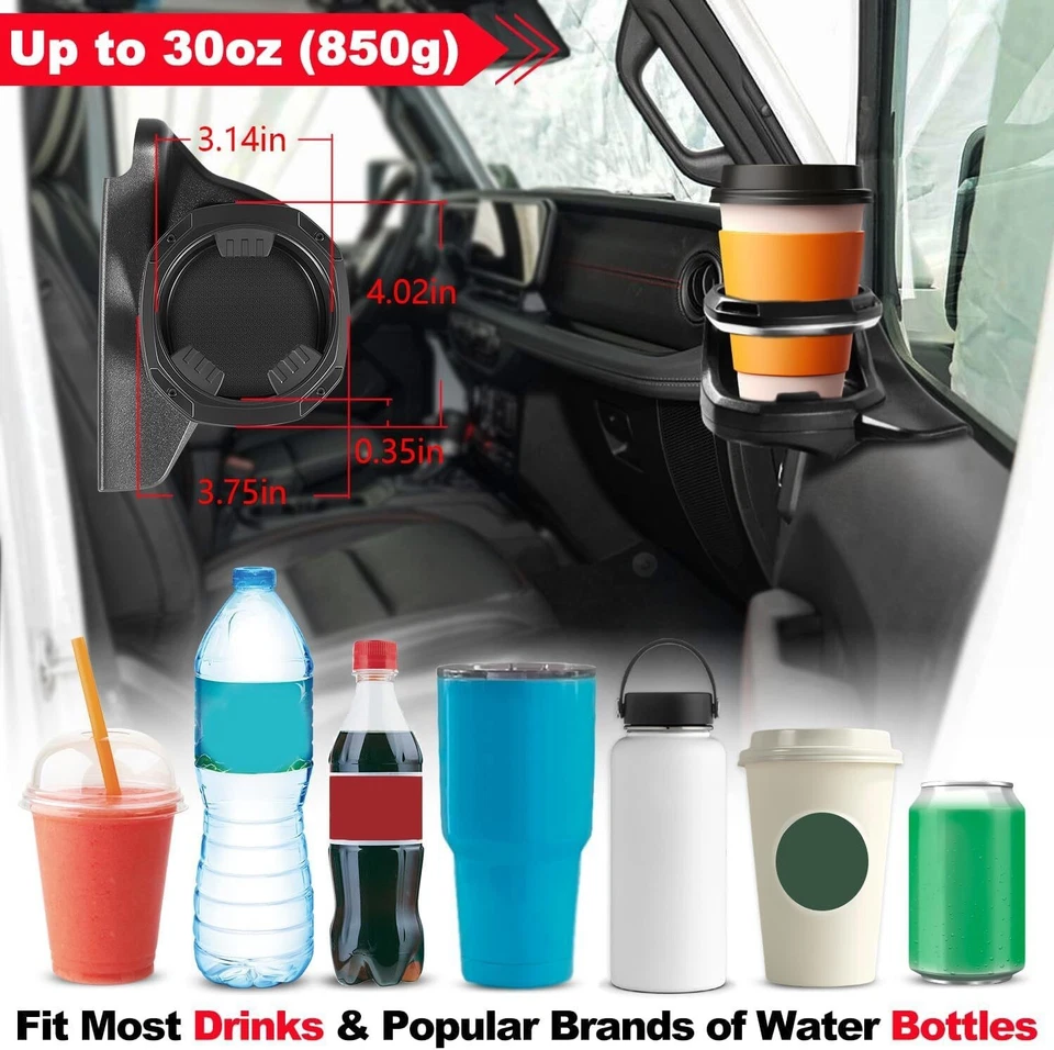 Portavasos derecho para Jeep Wrangler JL Jeep Gladiator JT accesorios 2018-2025 Foto 3 de 4