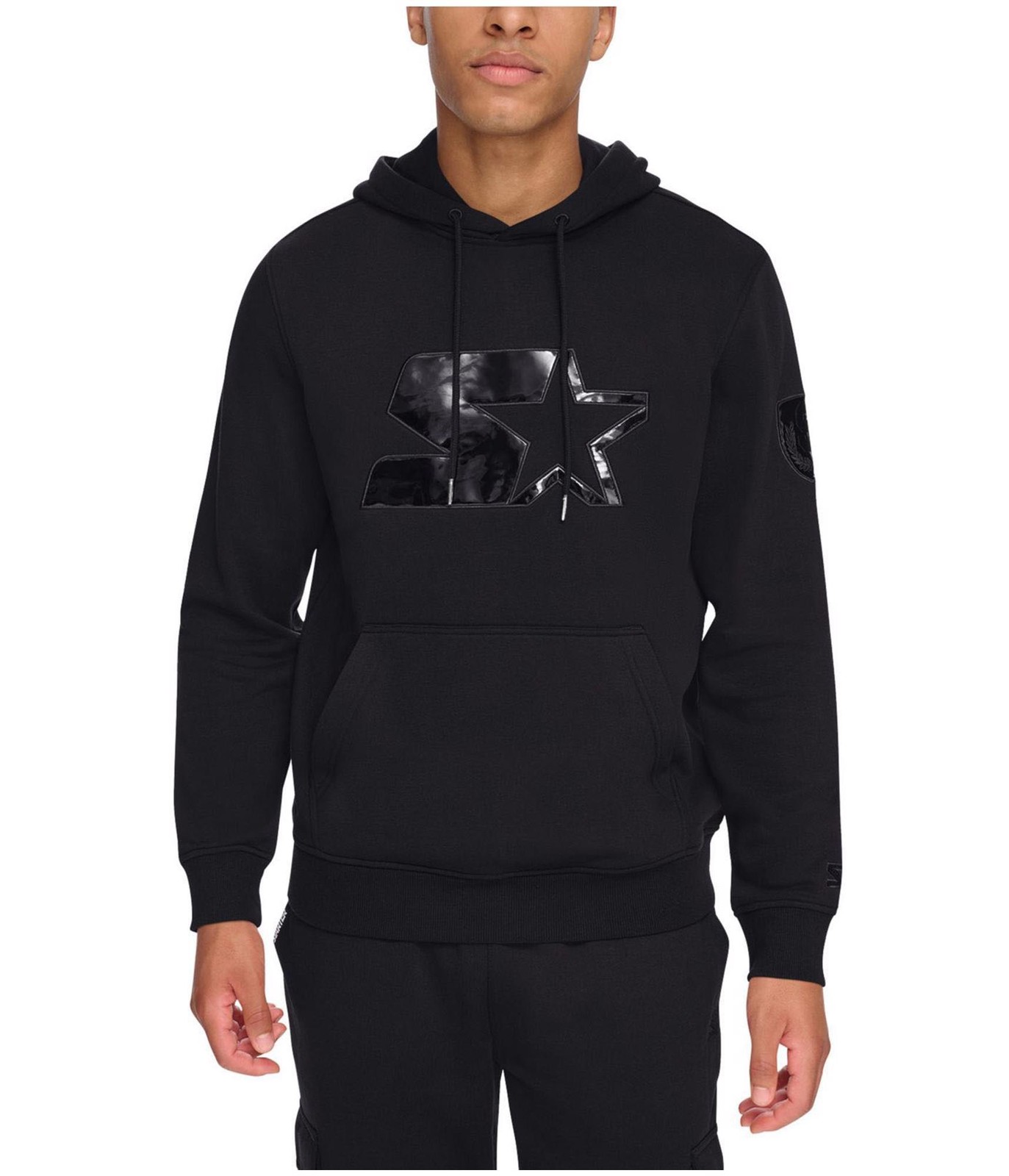 Флисовая толстовка с капюшоном STARTER Mens с аппликацией логотипа черный Средний размер 6490₽