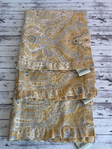 (3) Servietten POTTERY BARN Blumen Paisley gelb blau Leinen Baumwolle