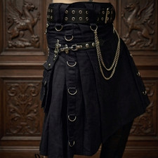 Scottish Black Gothic Tactical Kilt Utility Chain Fashion Kilt For Men 28" - 62"