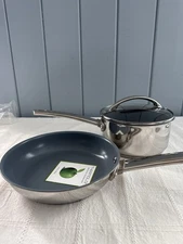 New GreenPan Signature Edition-8” Fry Pan & 1.5 Qt Saucepan w/Lid- PTFE -Free￼