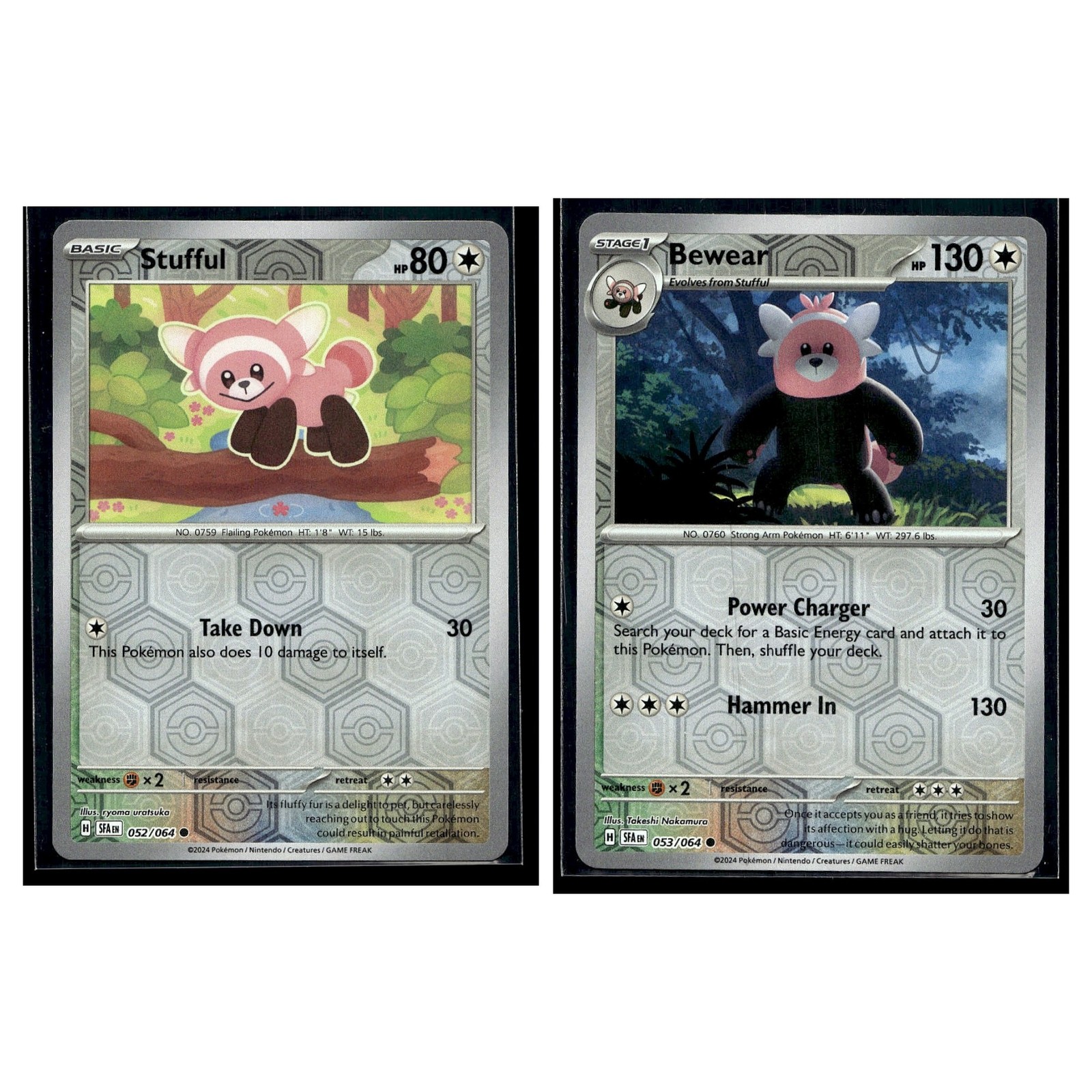2 Card Pokemon - Reverse Holofoil Stufful 052/064 & Bewear 053/064 LP