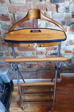 Vintage 1950s Chrome & Wood French Valet Clothes Stand