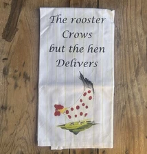 Vtg Chicken / Hen Kitchen Towel - 90s  Kitsch Pinstriped NOS