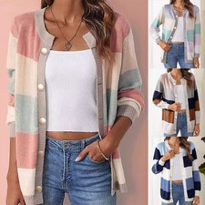 Ladies Long Sleeve Knitted Cardigan Loose Button-up Jumper Top Sweater Coat SIZE