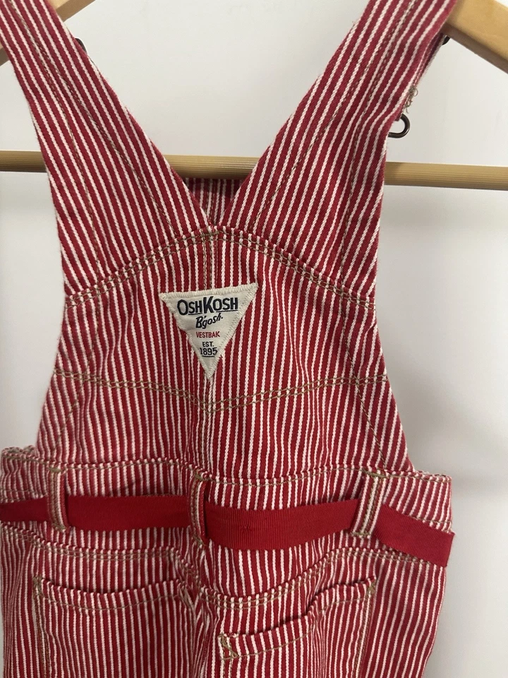 VTG OSHKOSH B’GOSH Toddler Size 3T Red/White Hickory Striped Bib Overalls - Image 3 of 4