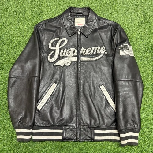 Supreme 16SS One Gram Uptown Studded Leather Varsity Jacket Logo Size M